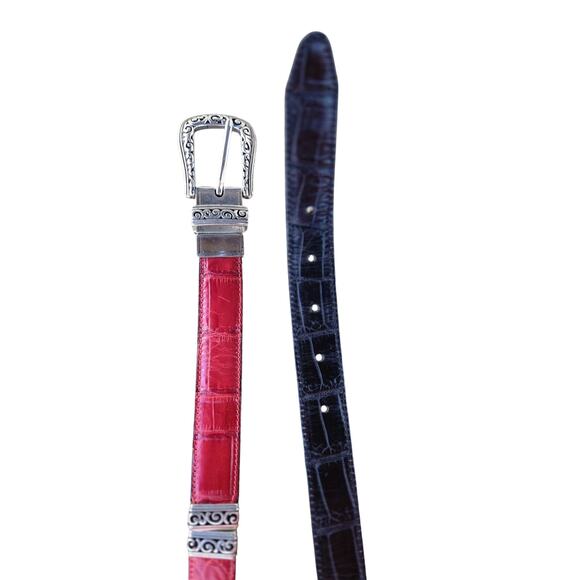 Brighton Red Black Reversible Leather Belt XL 36 Silver Buckle Classic Chic main image 10